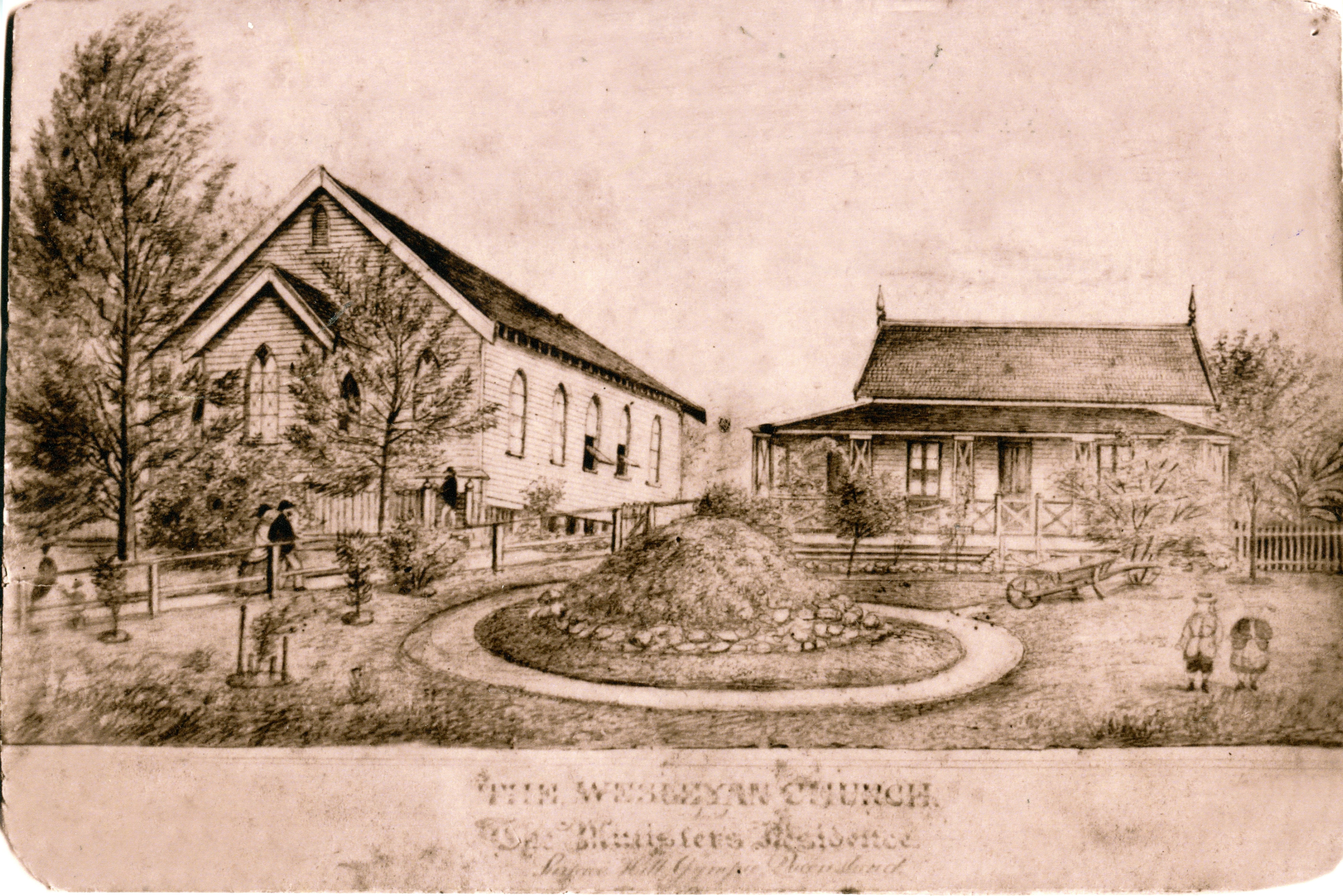 Surface Hill Church and Manse drawing by JW Laing