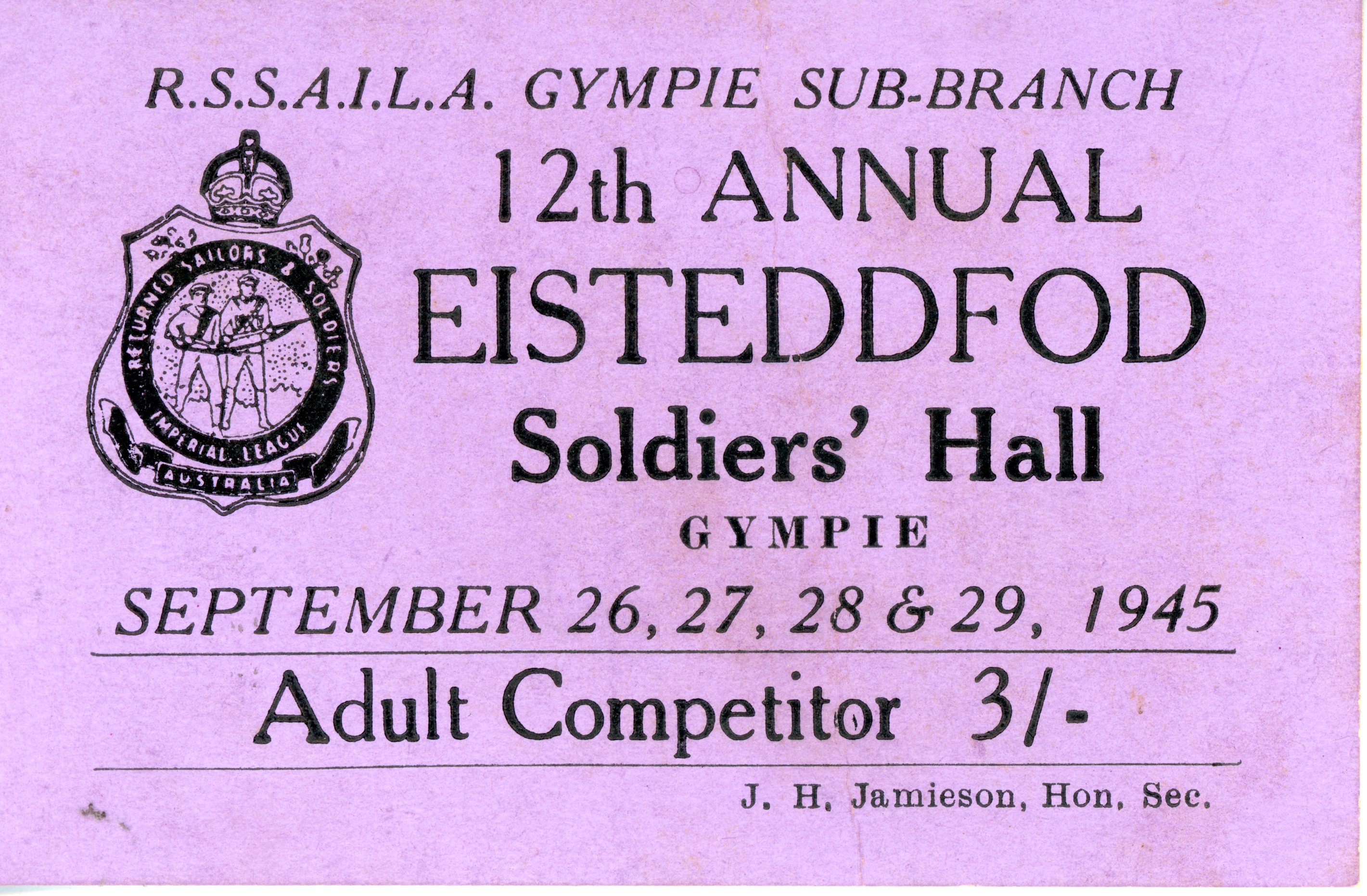 12th Annual Eisteddfod Adult Competitor ticket