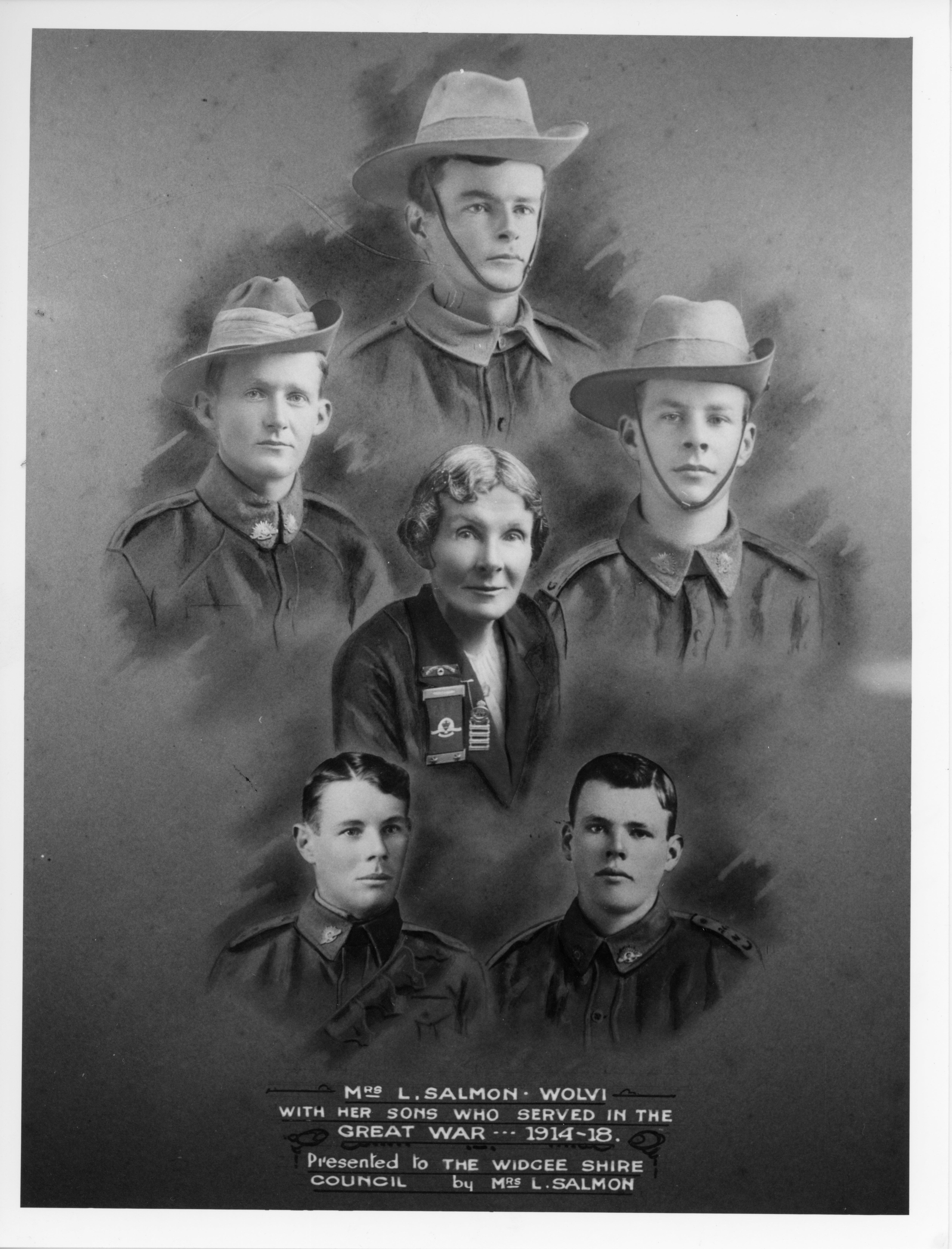 Mrs S Salmon of Wolvi with her sons who served in WW1 1914 - 1918 JOL 34889
