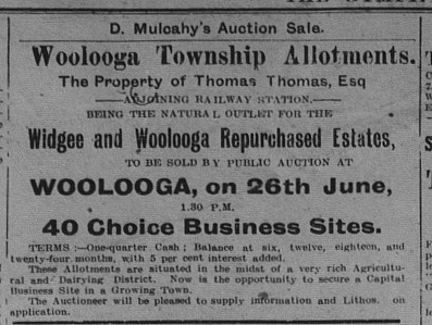 Gympie Times Saturday, June 21, 1913 Woolooga Township Allotments