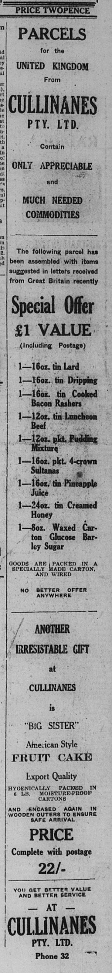 Gympie Times  Tuesday March 15, 1948 p.1 Cullinanes