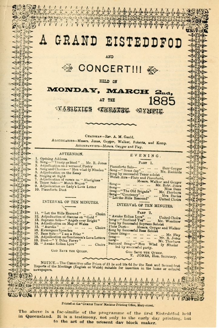 March 1885 Eisteddfod program