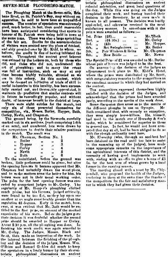 Seven Mile Ploughing Match, Gympie Times and Mary River Gazette, Wednesday 21 March 1877, page 3