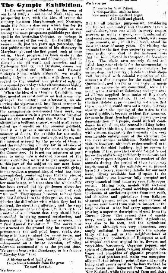 The Gympie Exhibition Gympie Times and Mary River Gazette, Wednesday 17 October 1877, page 3