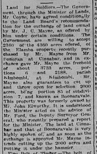 The Gympie Times Saturday, July 20, 1918 p.3 Kilkivan Land for Soldier Settlement