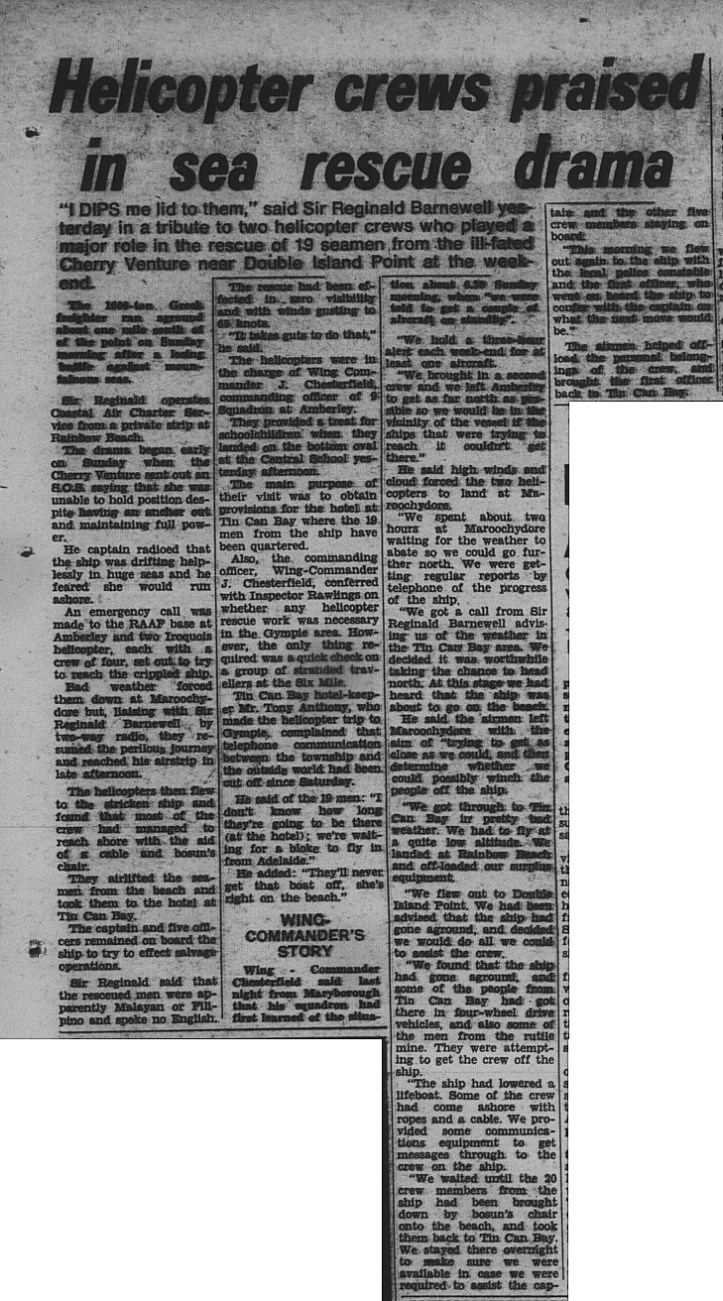 GT Tuesday, July 10, 1973 p. 3 Helicopter crews praised in sea rescue drama
