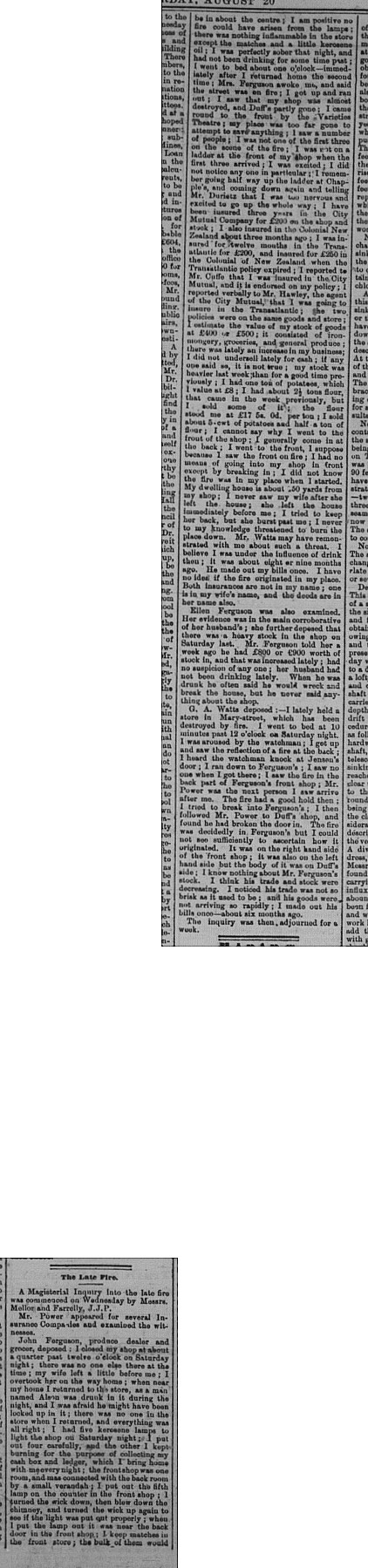 Gympie Times, Saturday, August 20, 1881 p. 2 Inquest into fire