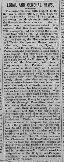 Gympie Times, Saturday, August 6, 1881 p. 3 Local and General News