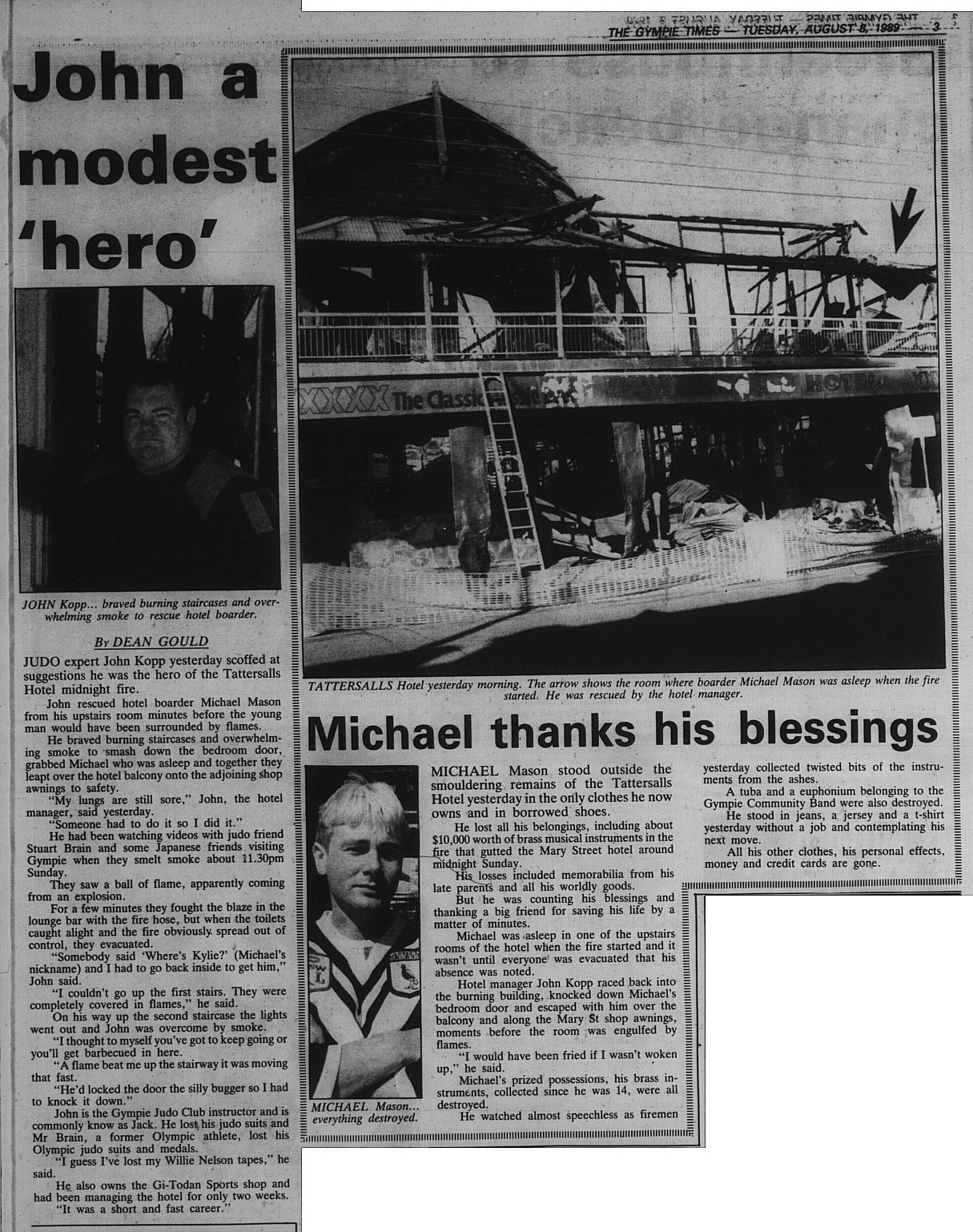 GT Tuesday, August 8, 1989 p. 3 John modest 'hero'