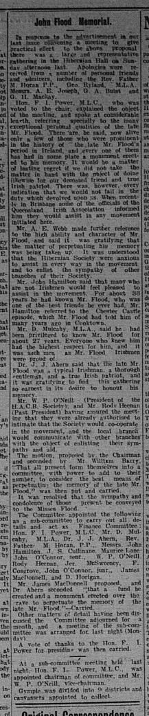 Gympie Times, Tuesday, September 14, 1909, p.3 John Flood Memorial