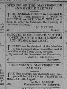 Gympie Times, Wednesday, August 3, 1881 p. 2 Opening of Railway line