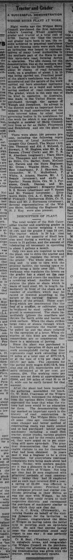 Gympie Times, Thursday, September 16, 1926 p. 5 WSC road plant