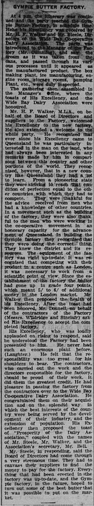 Gympie Times, Tuesday, September 8, 1925 p. 5 Sir M Nathan's visit To Gympie WBD Co-op