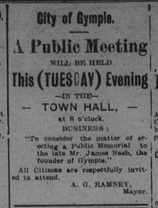 Advert for construction of James Nash Memorial