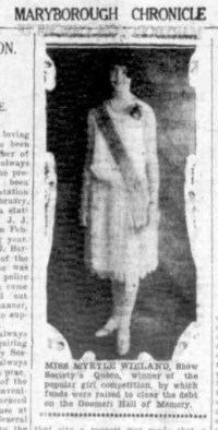 WIELAND, Myrtle - Popular Girl Competition Winner, Goomeri Hall of Memory, Maryborough Chronicle 30 April 1930, p. 13
