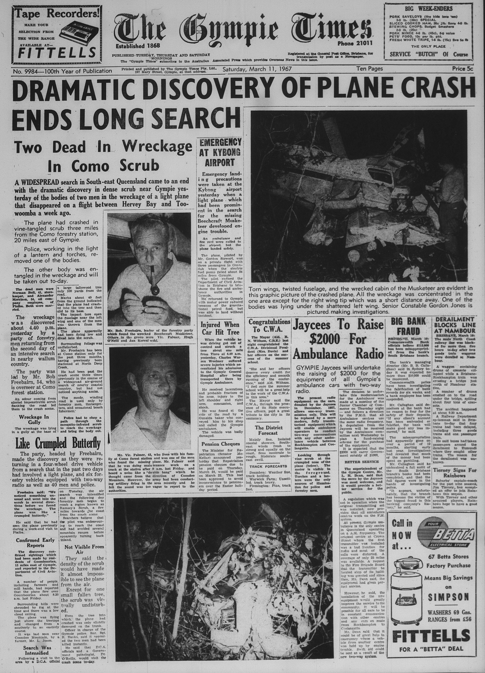 Plane crashes in Como Scrub Gympie Regional Memories