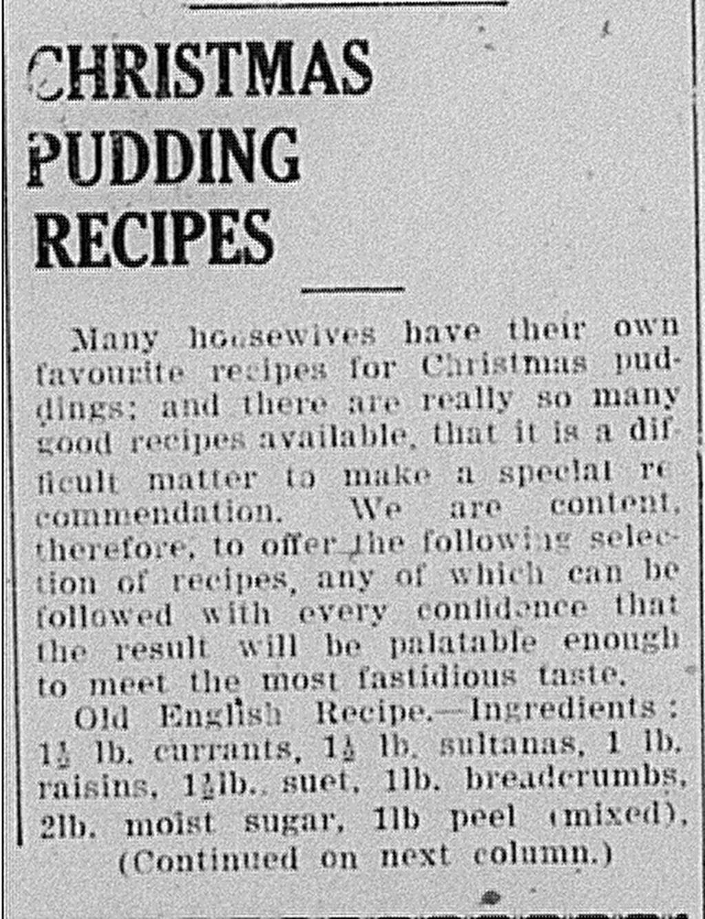 1937 Christmas Recipes